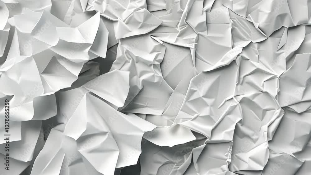 Poster exploring an intriguing crumpled paper texture that showcases varying shapes, shadows, and patterns 