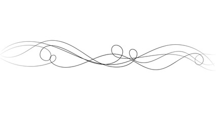 A minimalistic abstract line drawing featuring flowing, overlapping black curves on a white background. The composition exudes a sense of movement, balance, and fluidity, resembling organic waveforms 