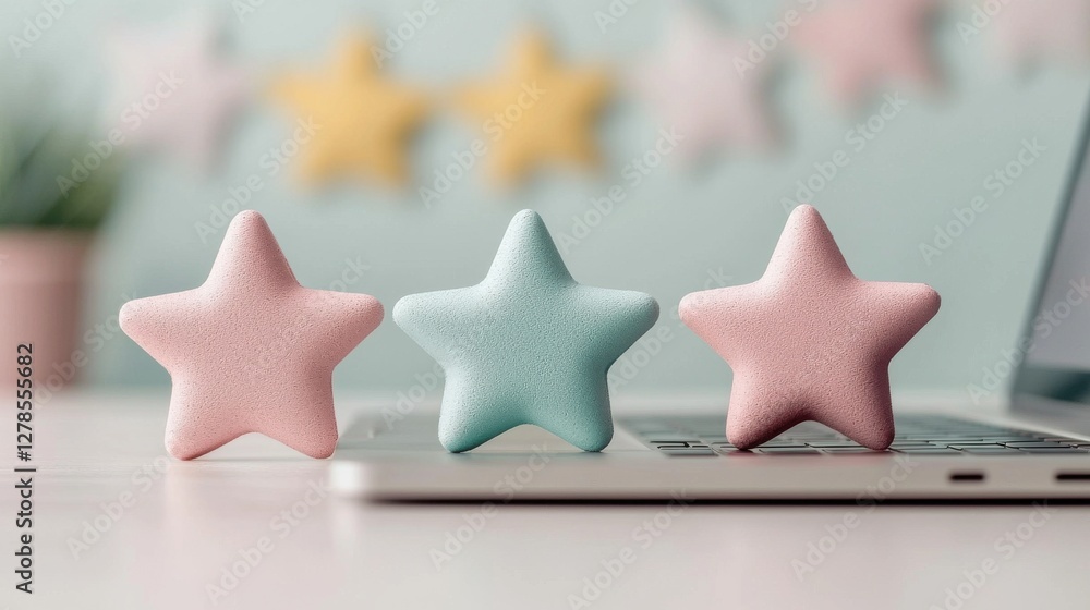 Poster enhancing marketing review experiences with abstract holographic icons digital platforms visual cont