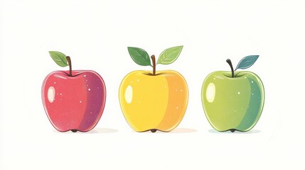 Colorful apples in a row showcasing vibrant red, yellow, and green varieties, representing freshness and healthy eating concept