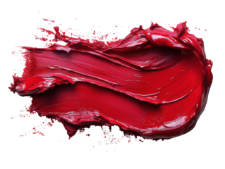 Bright red paint stroke on transparency background, showcasing texture and vibrancy