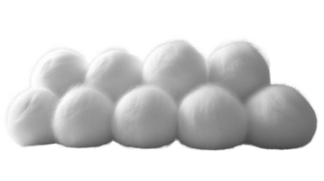 Fluffy white cotton balls arranged in cloud like formation, creating soft and whimsical appearance
