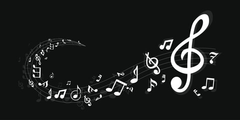 Musical note. Staff treble clef notes musician concept vector isolated on transparent background. Illustration of music sound, tune bass treble 