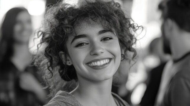 Woman with Curly Hair Smiling