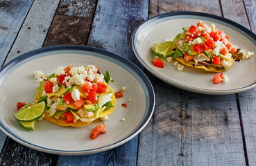 chili lime fish tostados topped with fresh pico de gallo