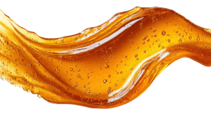 Smooth golden liquid with bubbles flowing gracefully