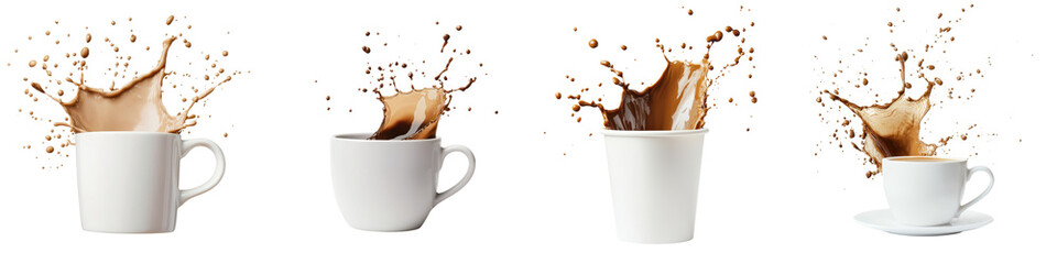Close up of Splashing Coffee Drink in a White Ceramic Mug Capturing the Lively Energy and Tempting Aroma of a Freshly Brewed Caffeinated Beverage