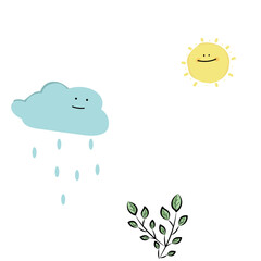 귀여운 구름, 태양, 식물 일러스트레이션