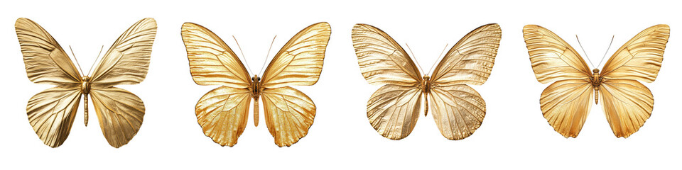 Naklejka premium Collection of Stunning Golden Butterflies in Flight Showcasing Ethereal and Elegant Nature Imagery with Vibrant Metallic Wings and Graceful Movement