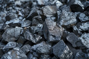 Big pile of natural black coals. Detailed photo textured background