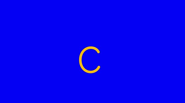 C letter small writing cartoon animation bluebox isolated. Compatibile part of alphabet handwriting educational style for children. Good for education movies, presentation, learning alphabet, etc...