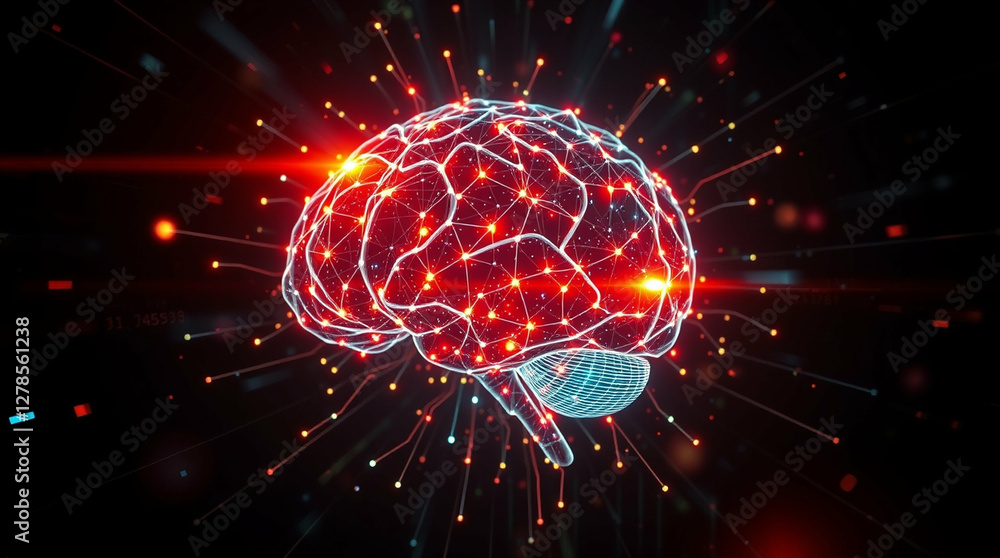 Aufkleber glowing neural network brain symbolizing artificial intelligence advance