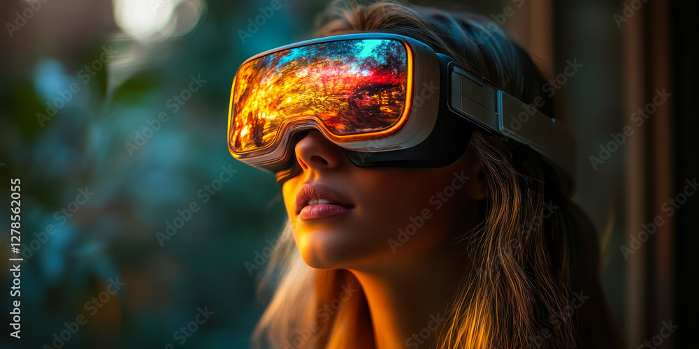 Poster immersive ai experience in home environment through advanced virtual reality headset showcasing inte