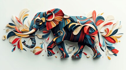 Obraz premium Ornate papercut elephant amidst vibrant floral design.