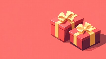 Fototapeta premium Two Red Gift Boxes With Golden Ribbons