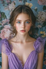 Fototapeta premium Young woman in purple dress