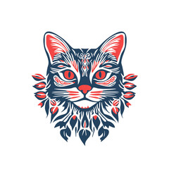 Obraz premium Ornate Cat Portrait with Floral Accents Mystical Pet Design