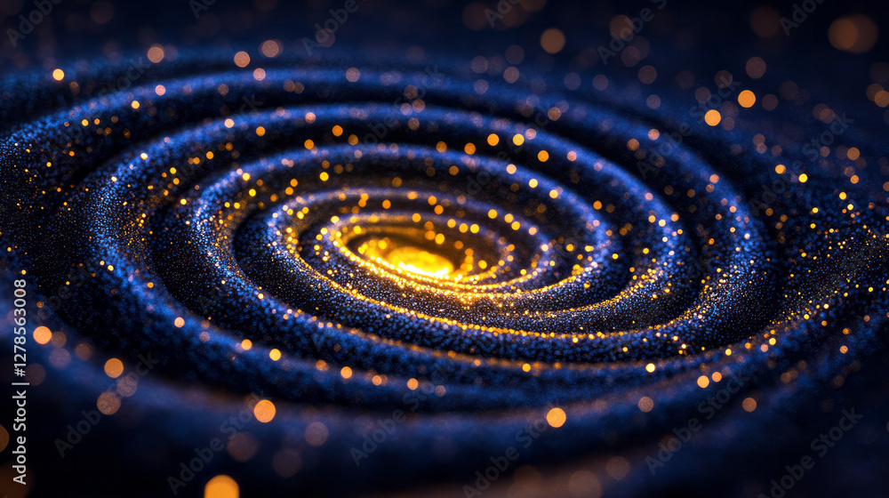 Poster shimmering macro detail revealing minute patterns of luminous lines bursting outward in spiral arcs,