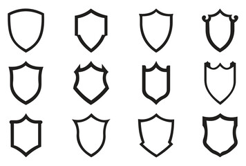 Shield outline Silhouette Icon Set and Shield Silhouette, Shield icon, Shield, Shield logo, badge, security, protection, safety, security symbol, Shield outline, outline
