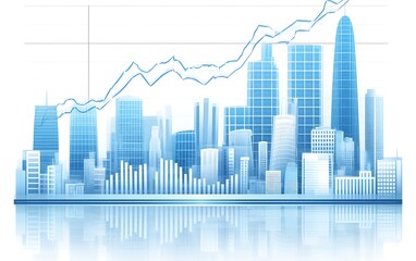 Fototapeta premium Rising city skyline, graph growth, abstract business background
