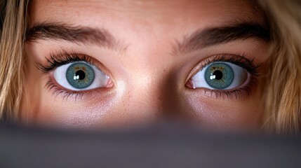 Woman trembling in fear while peering into the darkness of the night