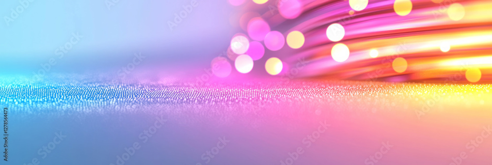Poster soft gradient swirl of tiny luminous circles, fading from bright neon center rings to subdued