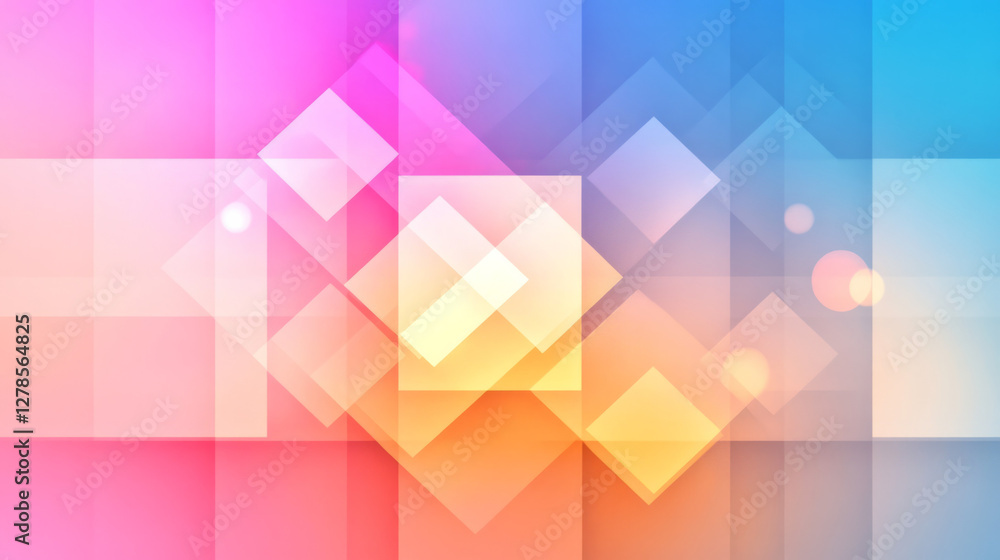 Poster concentric diamond layers fading into a subtle ombrã© background, accented by neon bokeh circles