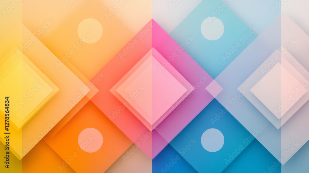 Poster concentric diamond layers fading into a subtle ombrã© background, accented by neon bokeh circles