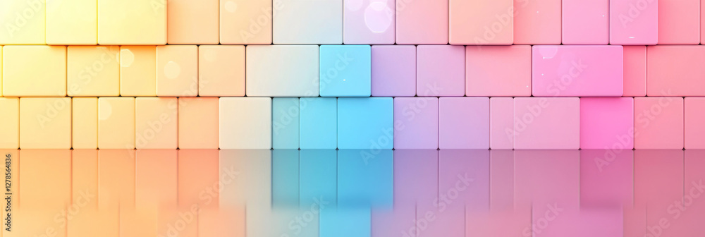 Poster multi-tier grid layout in bold primary colors, enhanced by flares of soft lens bokeh gently