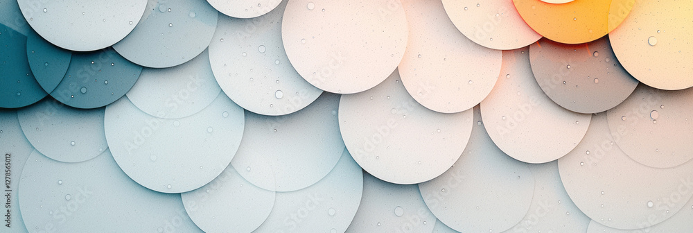 Poster overlapping geometric plates fading into each other, each plate partially obscured by layered bokeh