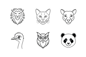 Fototapeta premium Set of animal head vector line art
