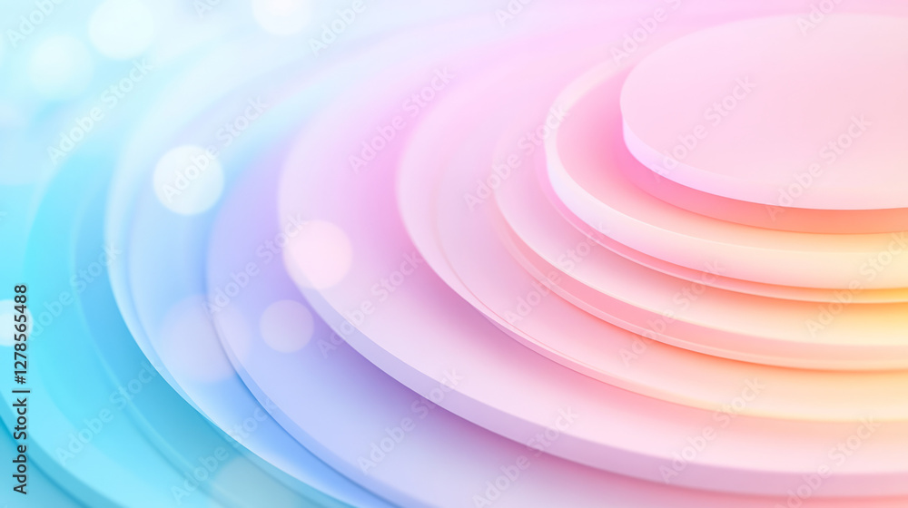 Aufkleber concentric rings of pastel bokeh, with outer layers softly blending pinks and light blues into a
