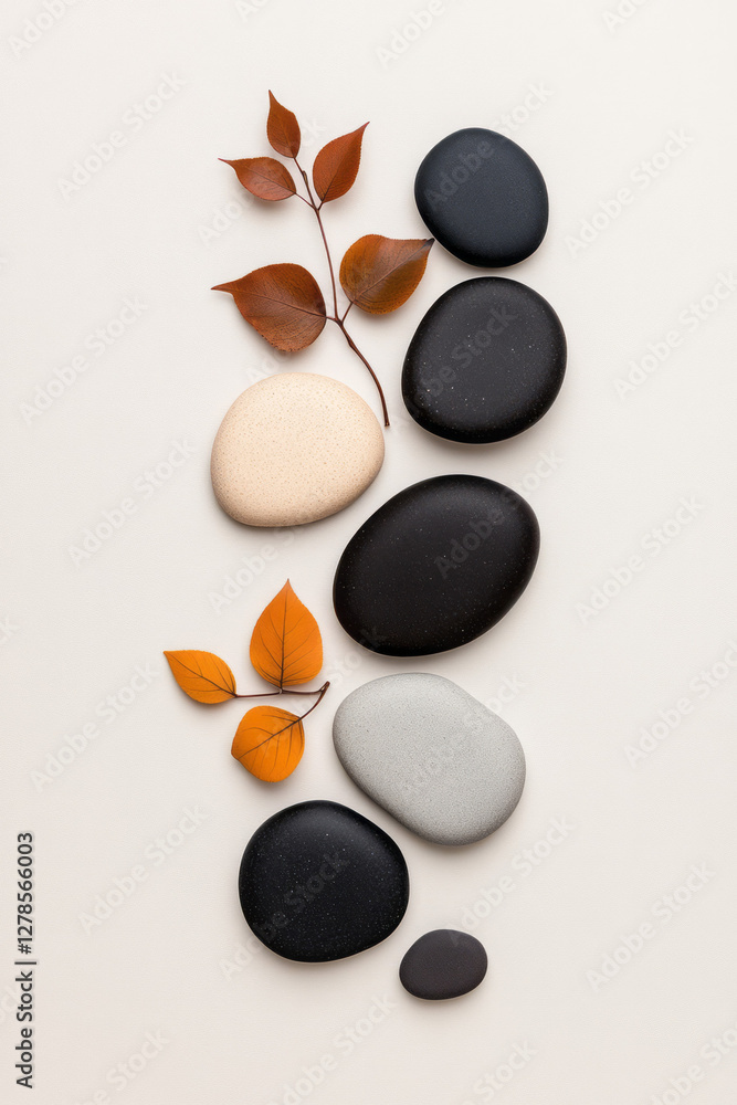 Poster rounded pebble-like layers arranged in a minimal composition, each slightly overlapping the next on