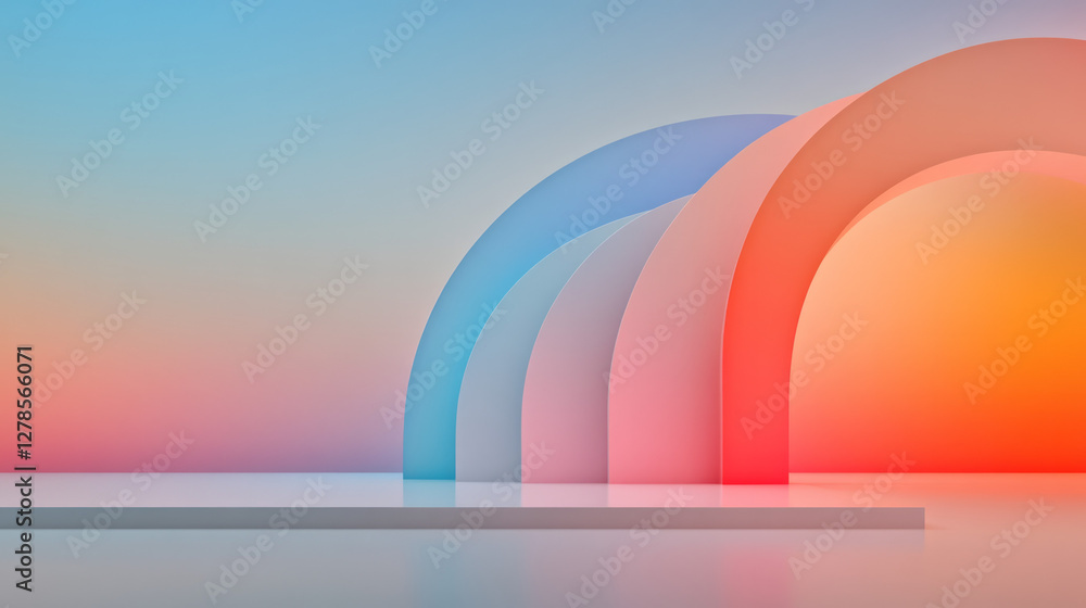 Fototapete large, rounded arcs in complementary colors forming a stepped, fluid arrangement under a diffuse