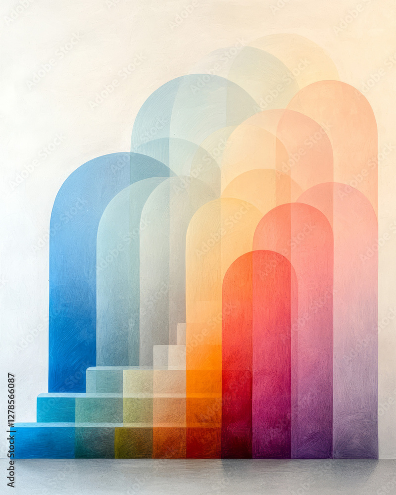 Poster subtle, gradient-tinted ovals layered in an offset pattern, creating the impression of a gentle,