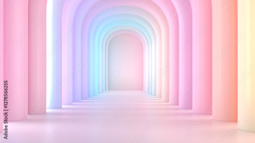 Aufkleber glossy pastel columns in staggered rows, casting delicate, interlocking shadows on a faintly