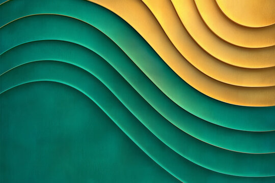 Fototapeta Smoothly radiating arcs in gradient turquoise and gold, arranged in a repeating rippled pattern for