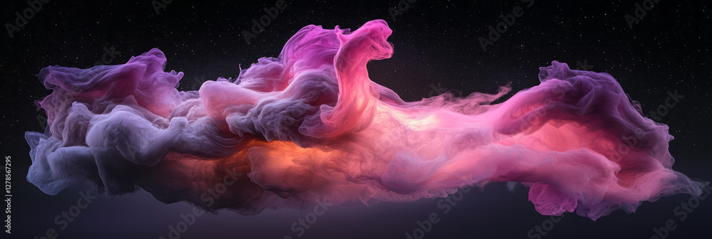 Poster abstract storm of cloud-like vapors in moody purples and blacks, twisting like cosmic smoke in open