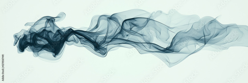Poster ultra-minimal swirl of charcoal-gray smoke, evoking an elegant dance of line and shape on a plain