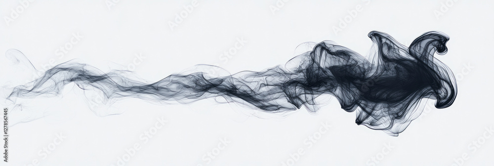 Poster ultra-minimal swirl of charcoal-gray smoke, evoking an elegant dance of line and shape on a plain
