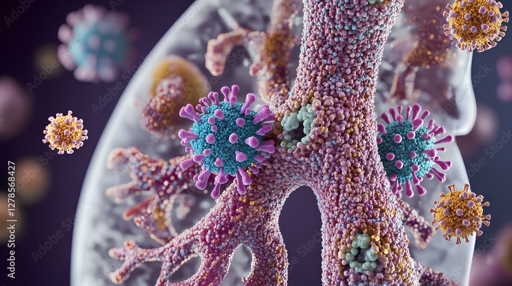 Aufkleber detailed lung image with virus particles in a colorful display
