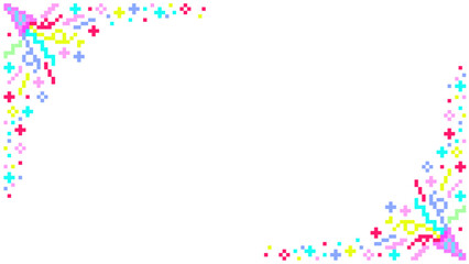 お祝いのクラッカー付きカラフルなドット絵フレーム（YouTubeサムネイル用）