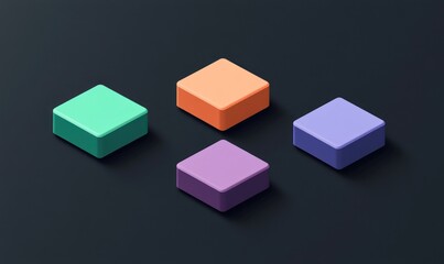 Obraz premium Four pastel colored isometric cubes on dark background.