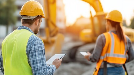 Collaboration at golden hour on a bustling construction site