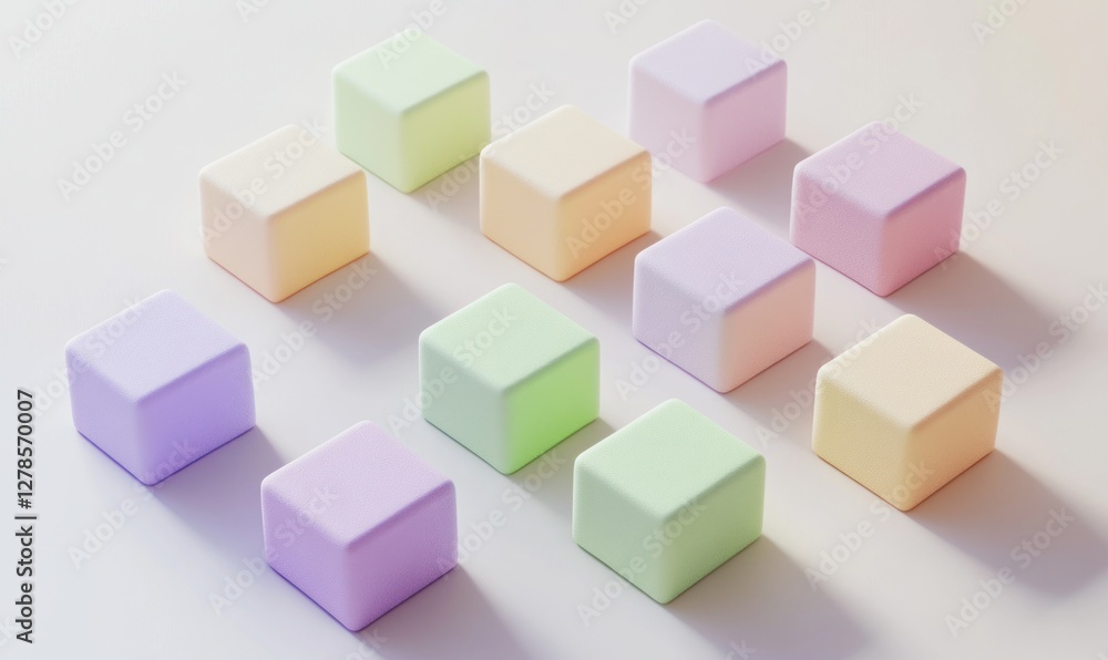 Poster pastel cubes arranged in a grid pattern on a white background.