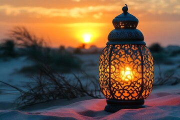 Desert sunset, glowing lantern