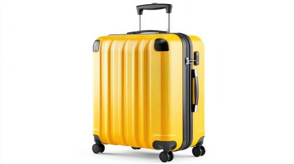 A bright yellow hard shell suitcase on wheels