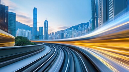 Fototapeta premium A time-lapse of a city skyline at sunset, lights turning on, vibrant urban atmosphere