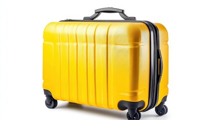 A vibrant yellow wheeled suitcase ready for travel