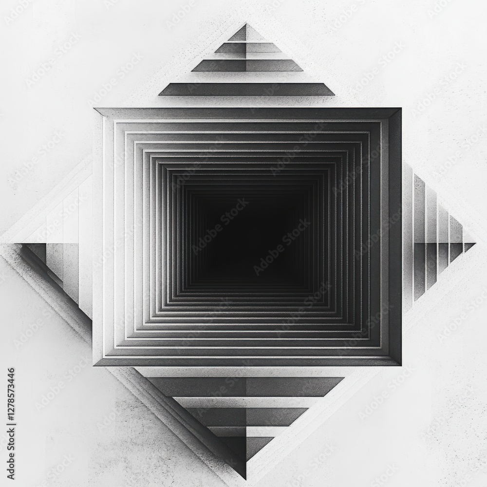 Poster Intricate Geometric Patterns with Layers and Depth in Monochrome Art